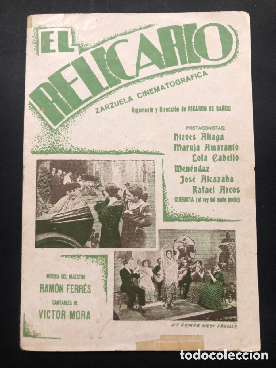Folhetos de m&atilde;o de filmes antigos de cinema: Programa el relicario Nieves aliaga Lola cabello con publicidad principal cinema A9