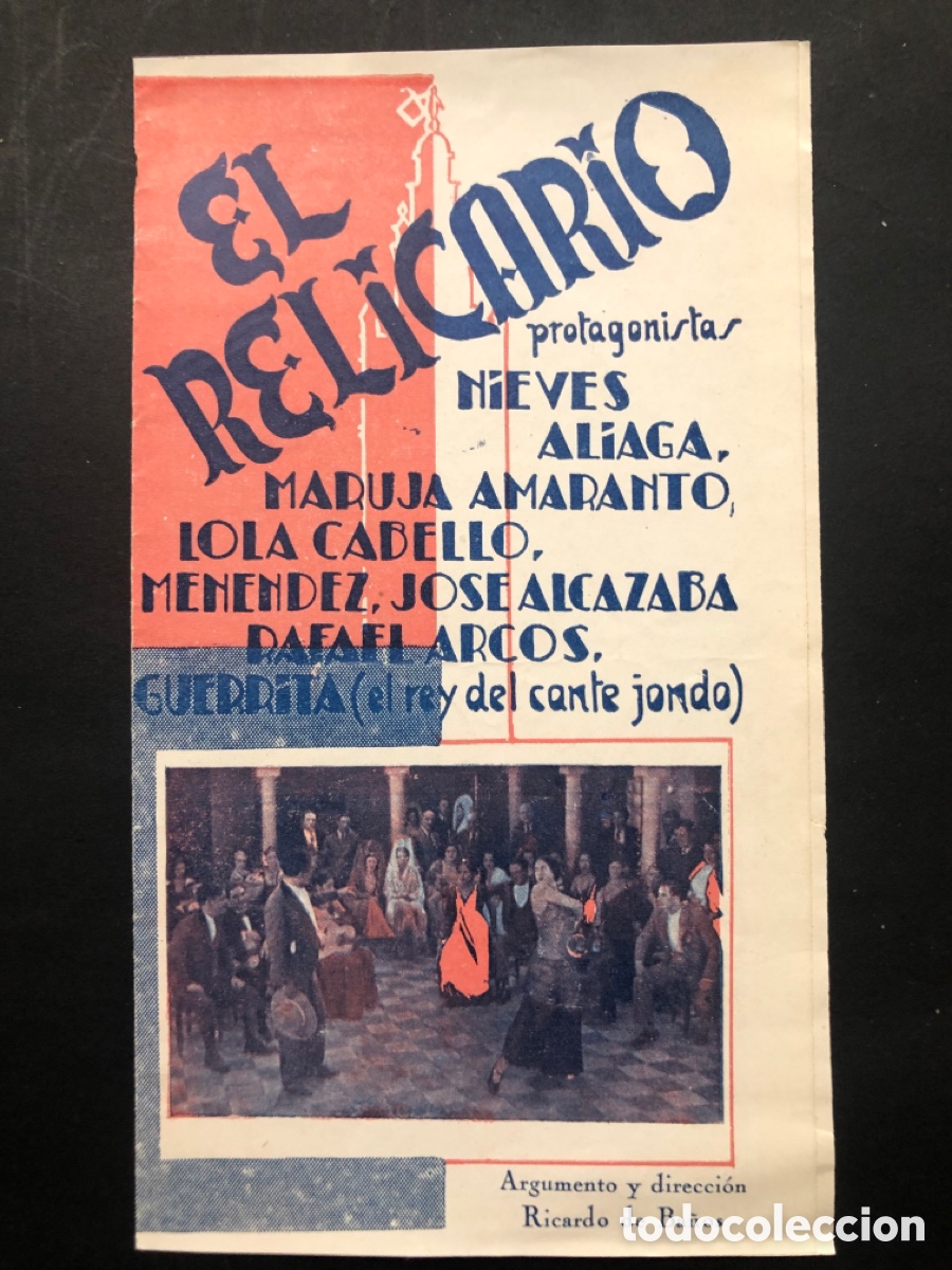 Folhetos de m&atilde;o de filmes antigos de cinema: Programa el relicario Nieves aliaga Lola cabello con publicidad A9