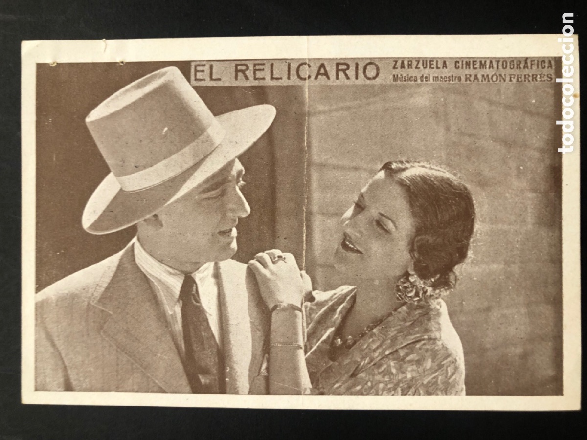 Folhetos de m&atilde;o de filmes antigos de cinema: Programa el relicario Nieves aliaga Lola cabello con publicidad teatro cine chiva A9