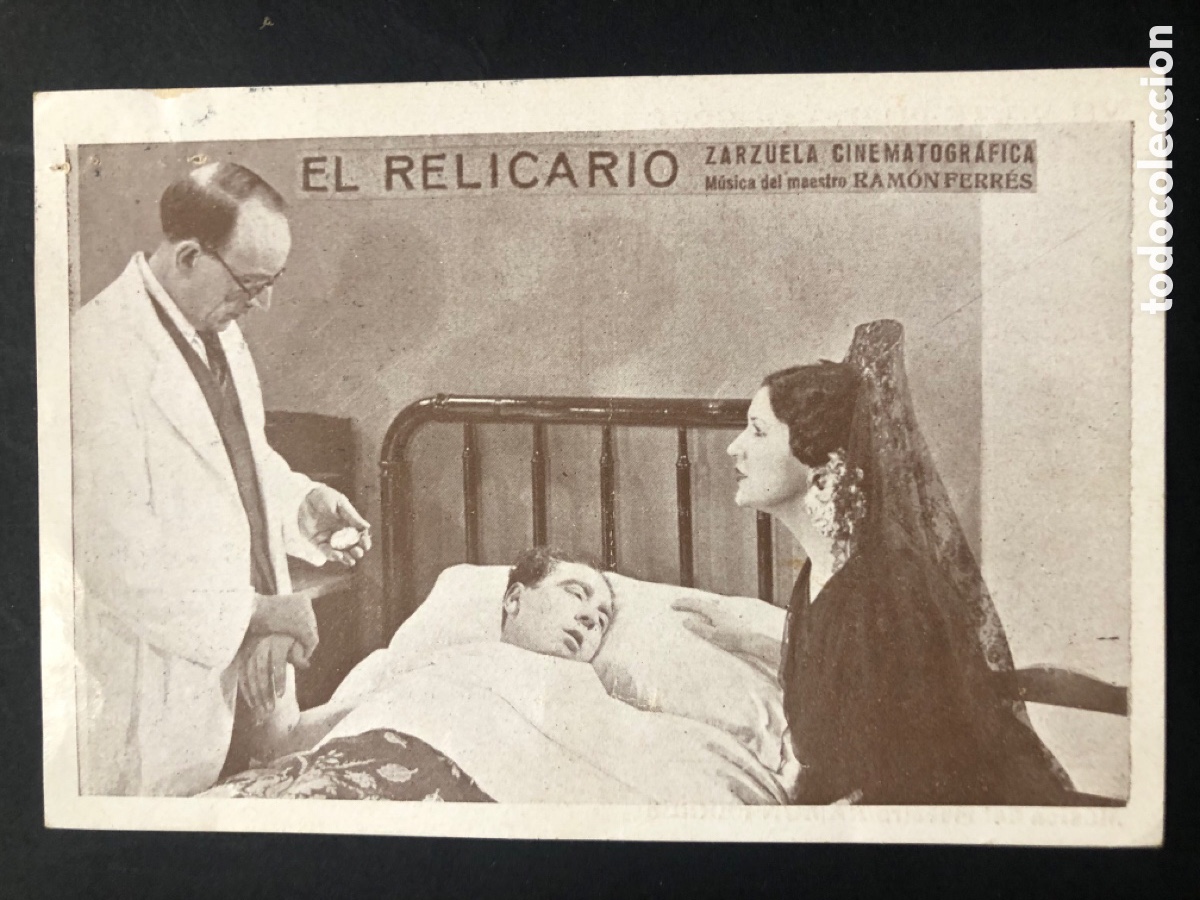 Folhetos de m&atilde;o de filmes antigos de cinema: Programa el relicario Nieves aliaga Lola cabello con publicidad teatro cine chiva A9