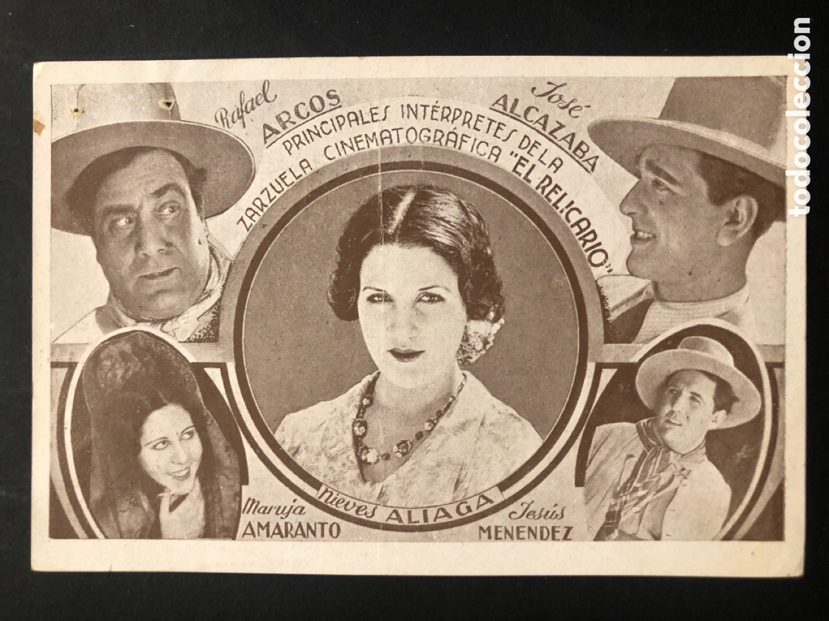 Folhetos de m&atilde;o de filmes antigos de cinema: Programa el relicario Nieves aliaga Lola cabello con publicidad teatro cine chiva A9