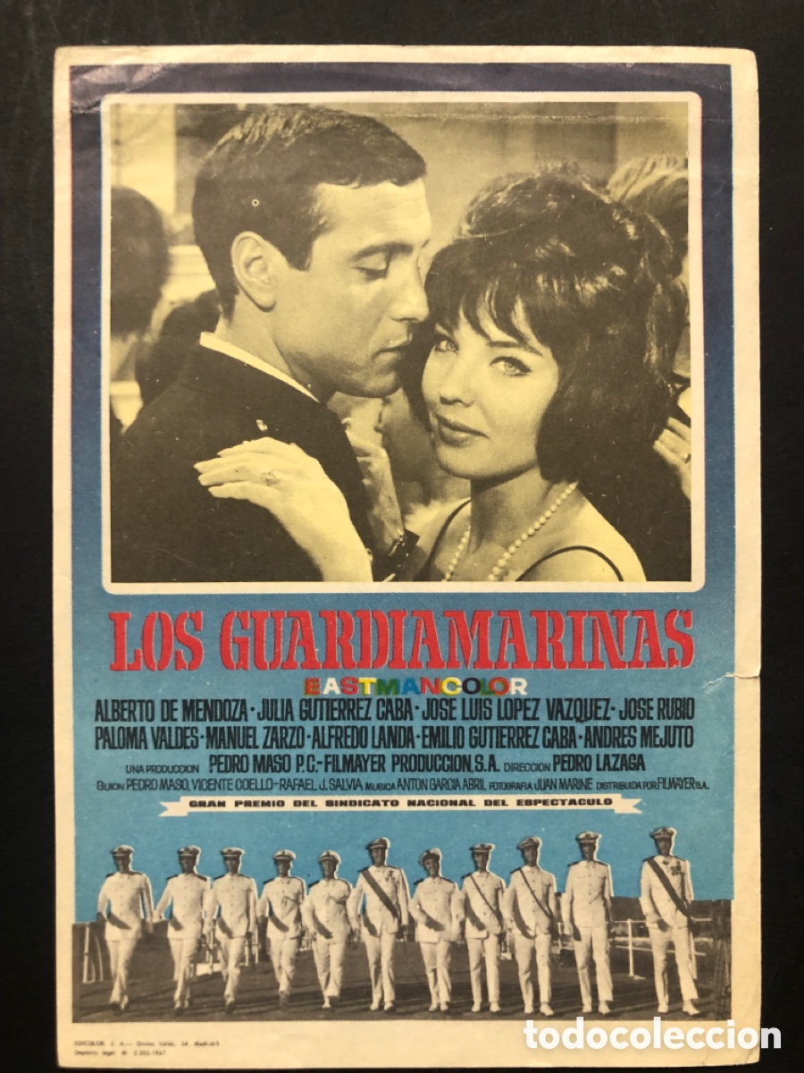 Folhetos de m&atilde;o de filmes antigos de cinema: Programa los guardiamarinas Alberto de Mendoza A9