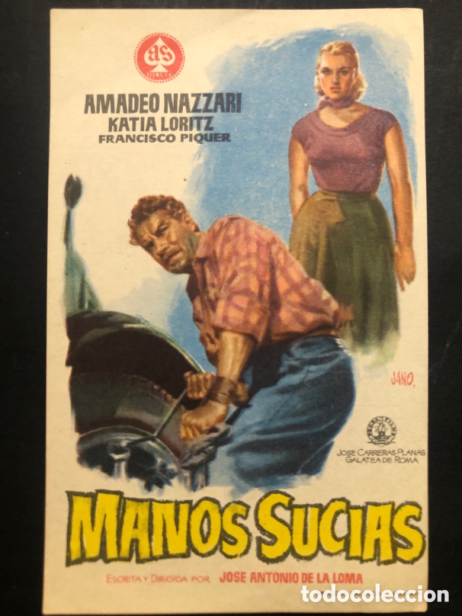 Folhetos de m&atilde;o de filmes antigos de cinema: Programa manos sucias amadeo nazzari con publicidad cine banda primitiva liria A9
