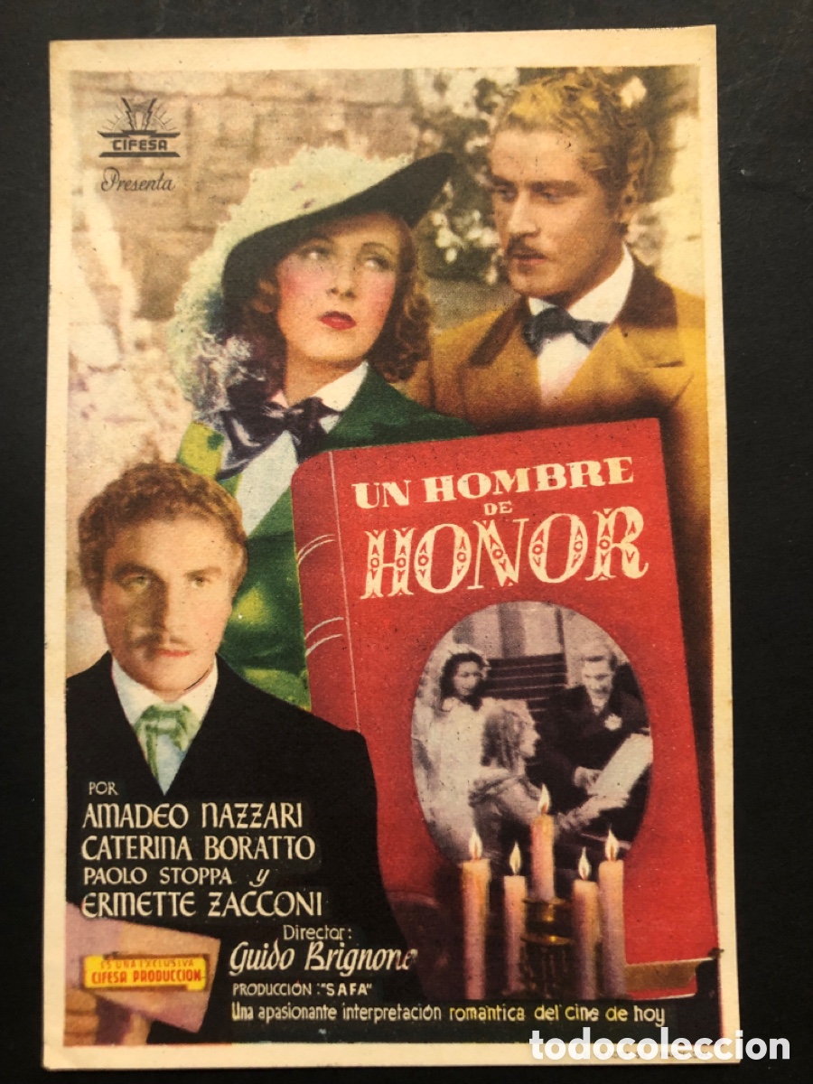 Folhetos de m&atilde;o de filmes antigos de cinema: Programa un hombre de honor amadeo nazzari con publicidad cine Rialto valencia A9