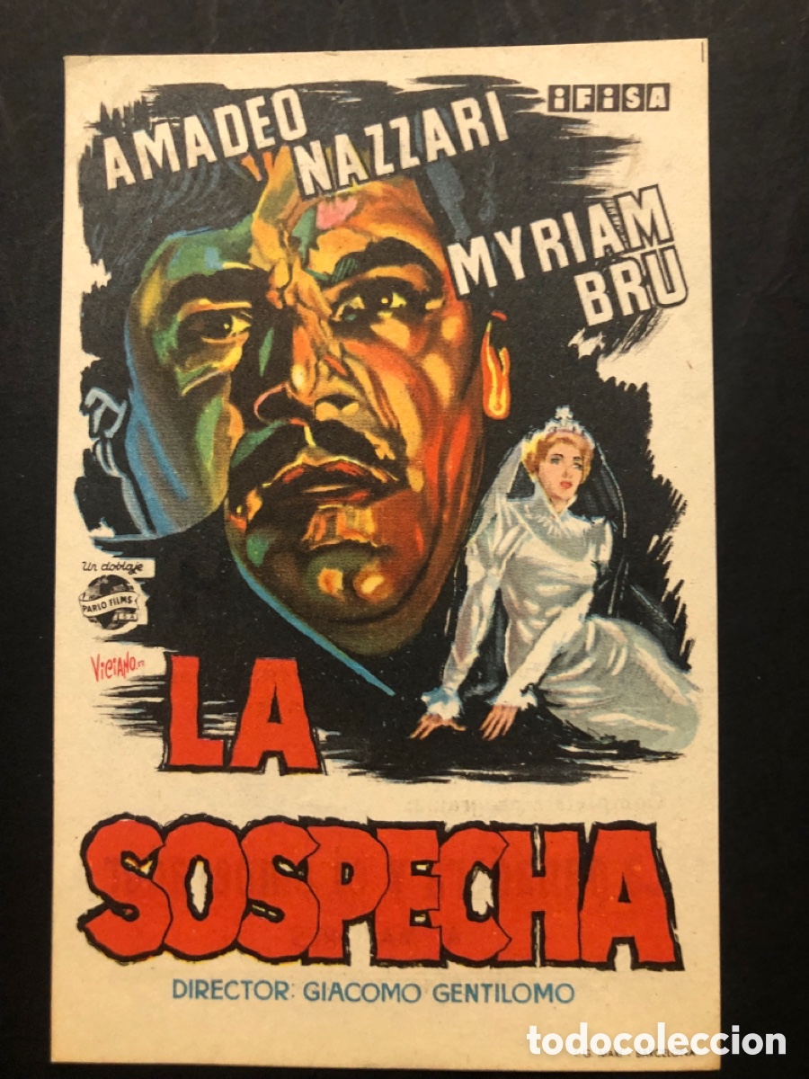 Folhetos de m&atilde;o de filmes antigos de cinema: Programa la sospecha amadeo nazzari con publicidad cine avenida valencia A9