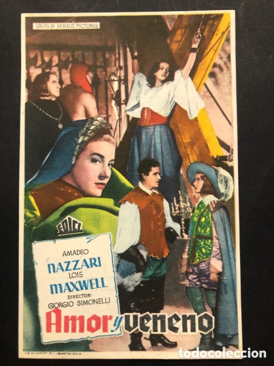 Folhetos de m&atilde;o de filmes antigos de cinema: Programa amor y veneno amadeo nazzari con publicidad cine coliseum A9