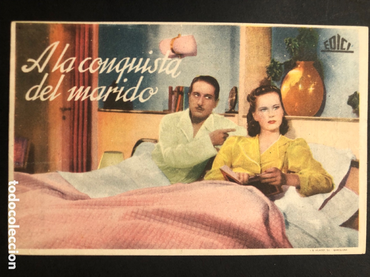Folhetos de m&atilde;o de filmes antigos de cinema: Programa a la conquista del marido amadeo nazzari con publicidad cine Curco Bell-lloch de urgel A9