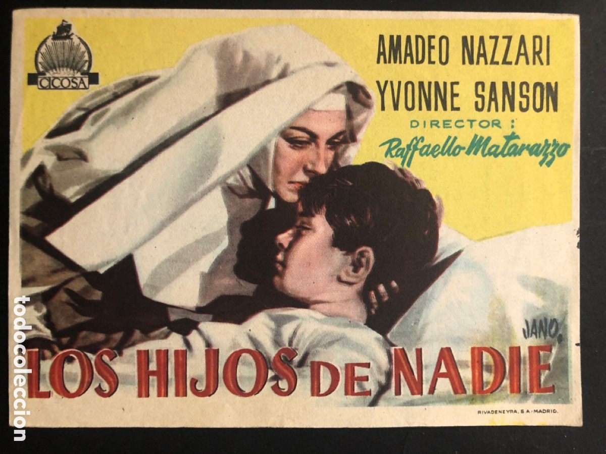 Folhetos de m&atilde;o de filmes antigos de cinema: Programa los hijos de nadie amadeo nazzari con publicidad cine carmen palamos A9