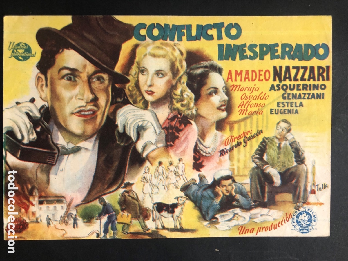 Folhetos de m&atilde;o de filmes antigos de cinema: conflicto inesperado amadeo nazzari publicidad cine avenida Santa Maria de barbara la cruz A9