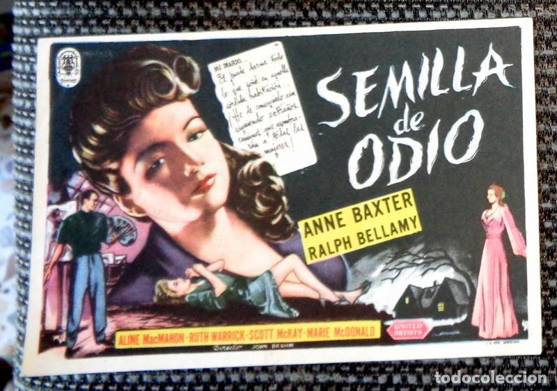Cinema: PROGRAMA MANO ANTIGUO 1947 CINE - SEMILLA DE ODIO. ANNE BAXTER. CINEMA GOYA ZARAGOZA