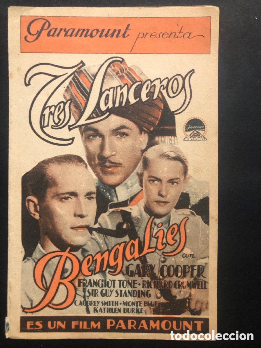 Cine: Programa tres lanceros bengalies Gary Cooper con publicidad palacio cinema valencia A10