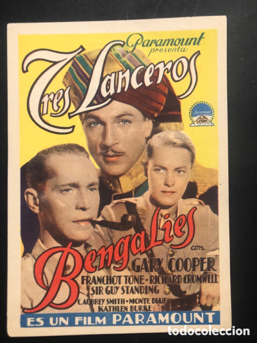 Cine: Programa tres lanceros bengalies Gary Cooper con publicidad cine Born Palma de Mallorca A10