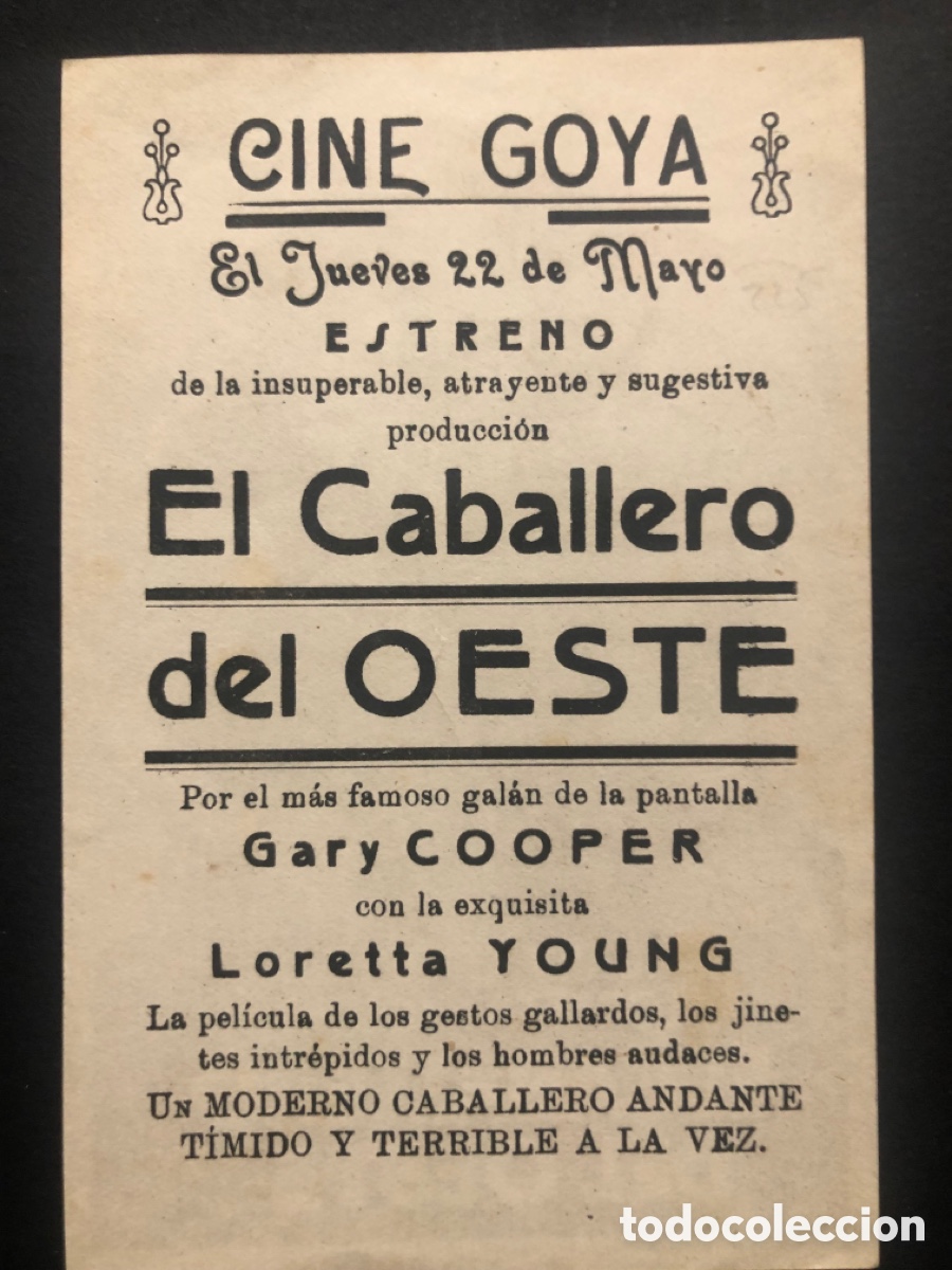 Cine: Programa el caballero del oeste Gary Cooper con publicidad cine goya A10 - Foto 2