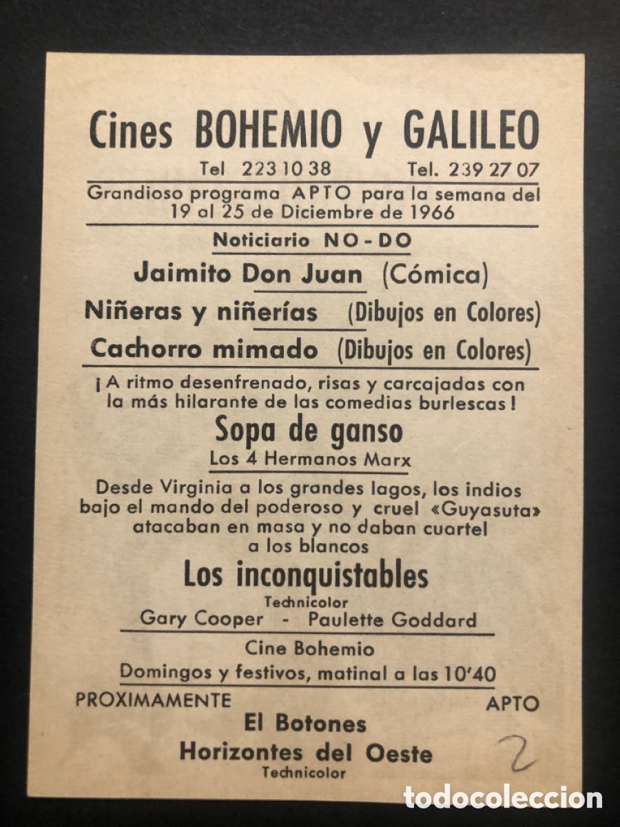 Cine: Programa los inconquistables Gary Cooper con publicidad cines bohemio y galileo A10 - Foto 2