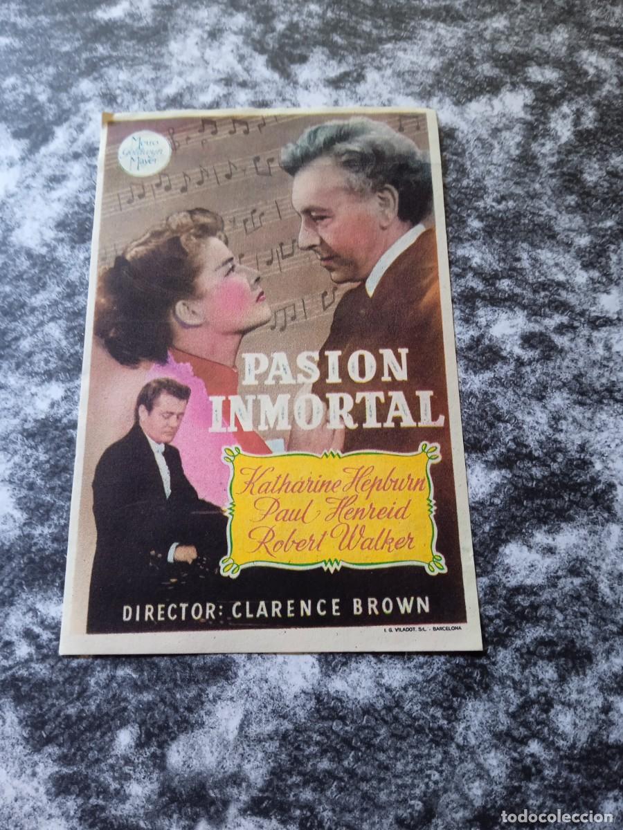 Folhetos de m&atilde;o de filmes antigos de cinema: Pasion inmortal con publicidad Cine Victoria M&aacute;laga