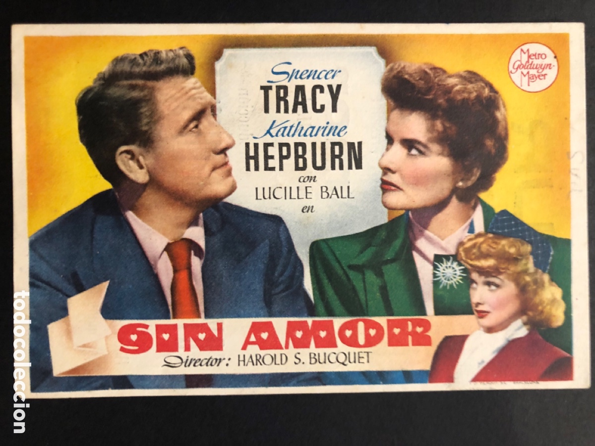 Folhetos de m&atilde;o de filmes antigos de cinema: Programa sin amor katharine hepburn Spencer tracy con publicidad cine sur mislata A10