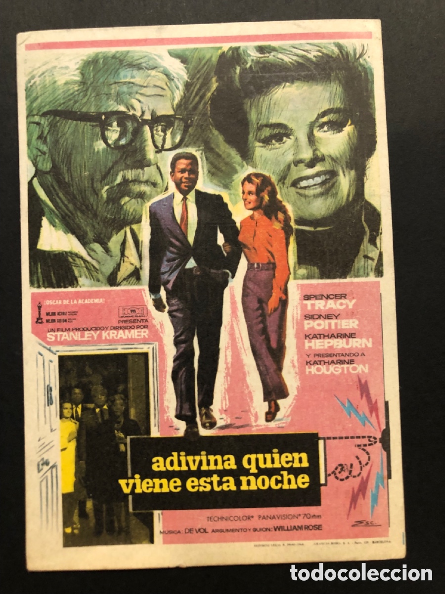 Folhetos de m&atilde;o de filmes antigos de cinema: adivina quien viene esta noche katharine hepburn Spencer tracy publicidad cine capitol santander A10