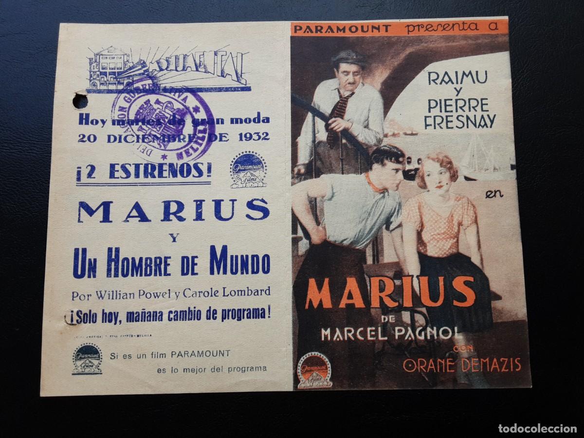 Folhetos de m&atilde;o de filmes antigos de cinema: MARIUS DE MARCEL PAGNOL, RAIMU Y PIERRE FRESNAY, PARAMOUNT 1932