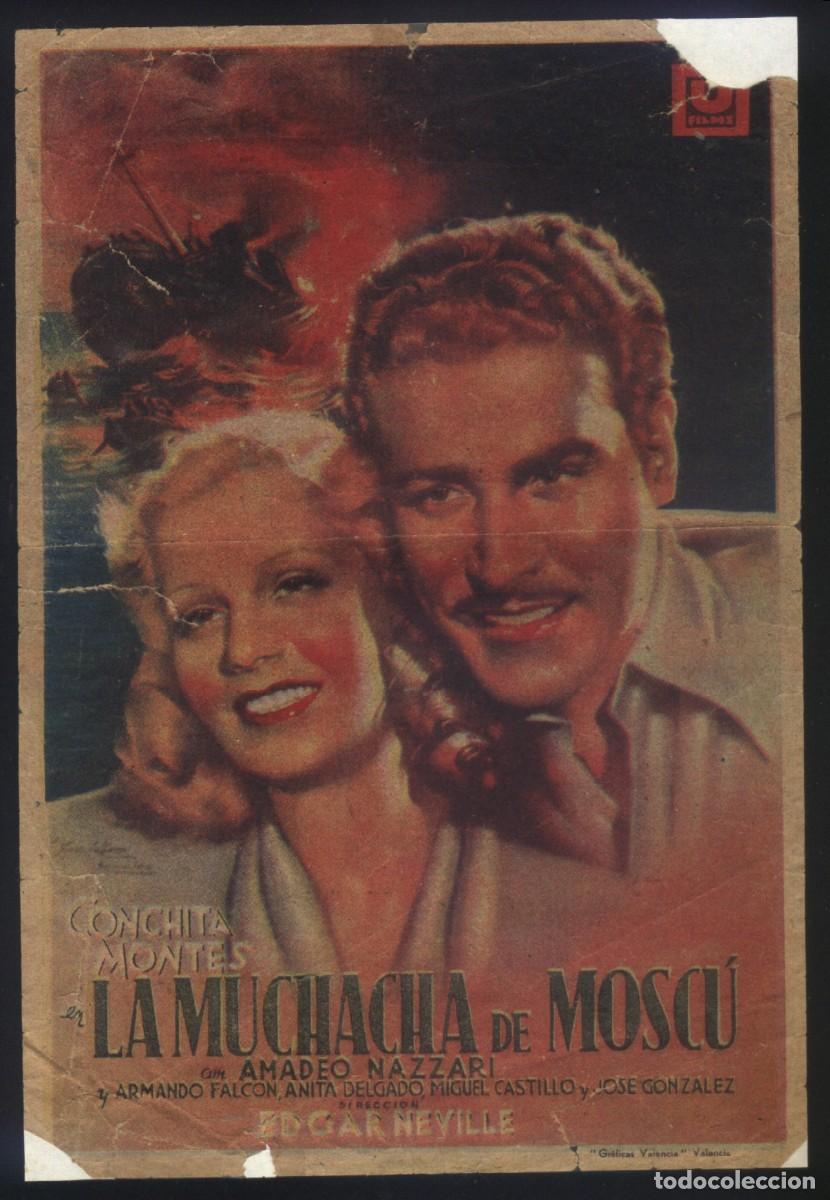 Folhetos de m&atilde;o de filmes antigos de cinema: Q-11255- LA MUCHACHA DE MOSCU (Sancta Maria) (CINE ESPU&Ntilde;A - ALHAMA DE MURCIA) Conchita Montes