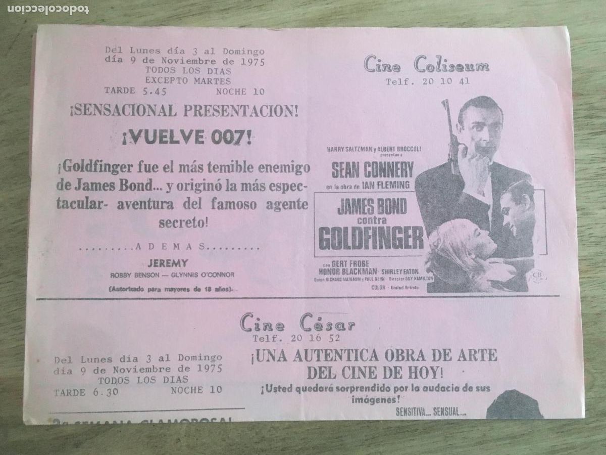 Cine: james bond contra goldfinger james bond 007 folleto de mano local original estreno
