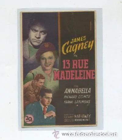 Cine: PROGRAMA DE CINE: 13 RUE MADELEINE PC-7546 - Foto 1
