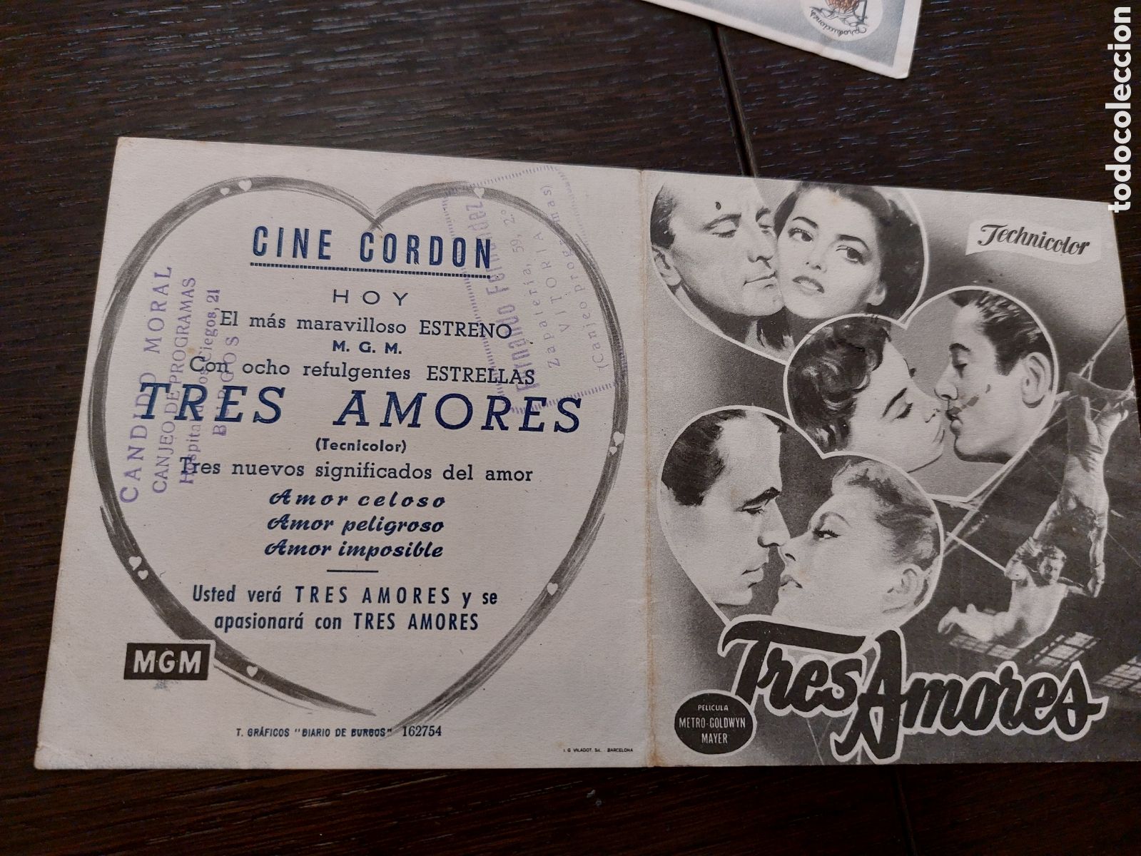 Kino: Programa doble Tres amores , Kirk Douglas Leslie Caron. Cine Cordon . Sellos de coleccionistas.