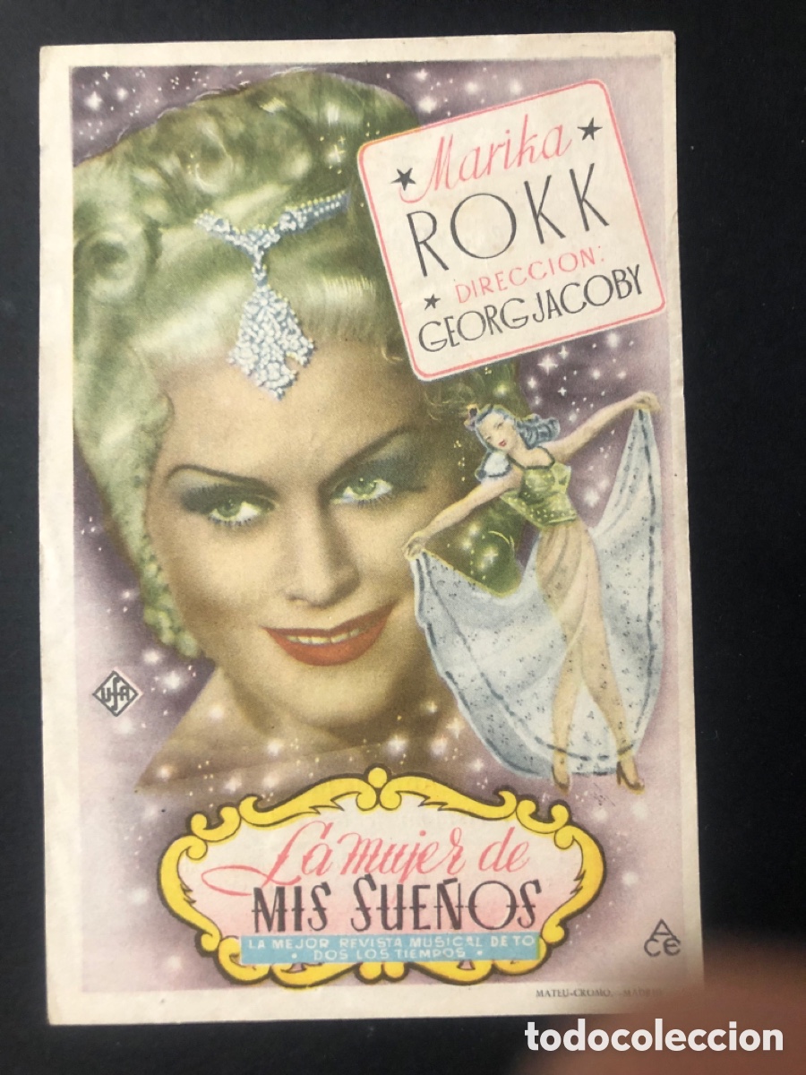 Cinema: Programa UFA la mujer de mis sue&ntilde;os Marika Rokk con publicidad cine metropol valencia A10