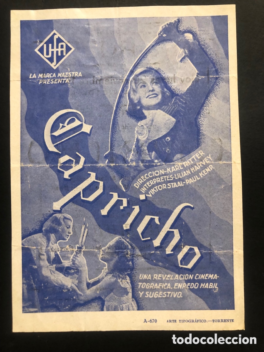 Cinema: Programa UFA capricho lilian harvey con publicidad teatro Ruzafa valencia A10
