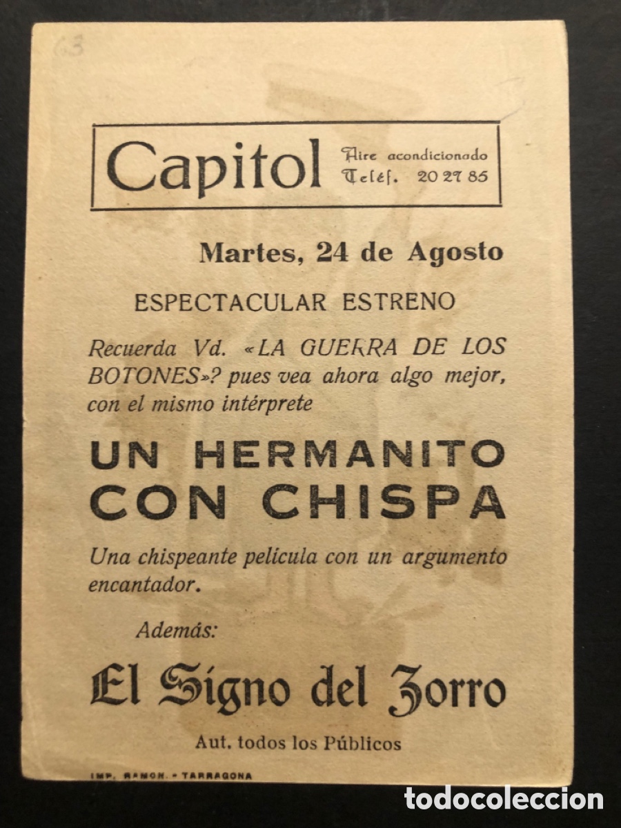 Cine: Programa un hermanito con chispa con publicidad cine capitol tarragona A10 - Foto 2