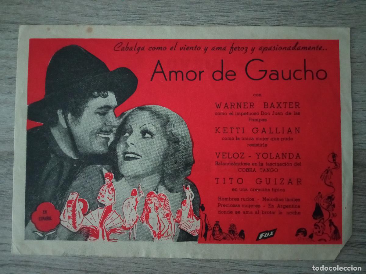 Cinema: AMOR DE GAUCHO, WARNER BAXTER, TITO GUIZAR, , TEATRO CINE NUEVO, 1942