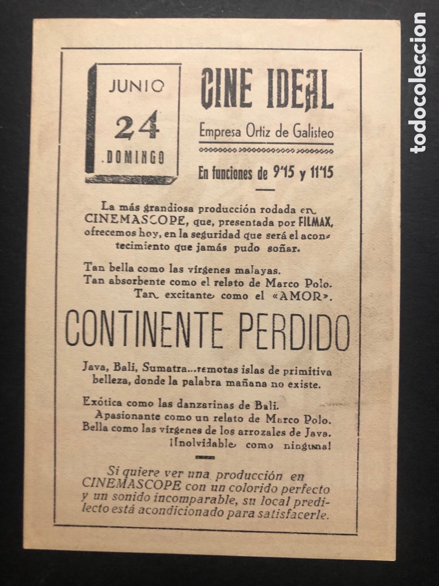 Cine: Programa continente perdido con publicidad cine ideal A10 - Foto 2