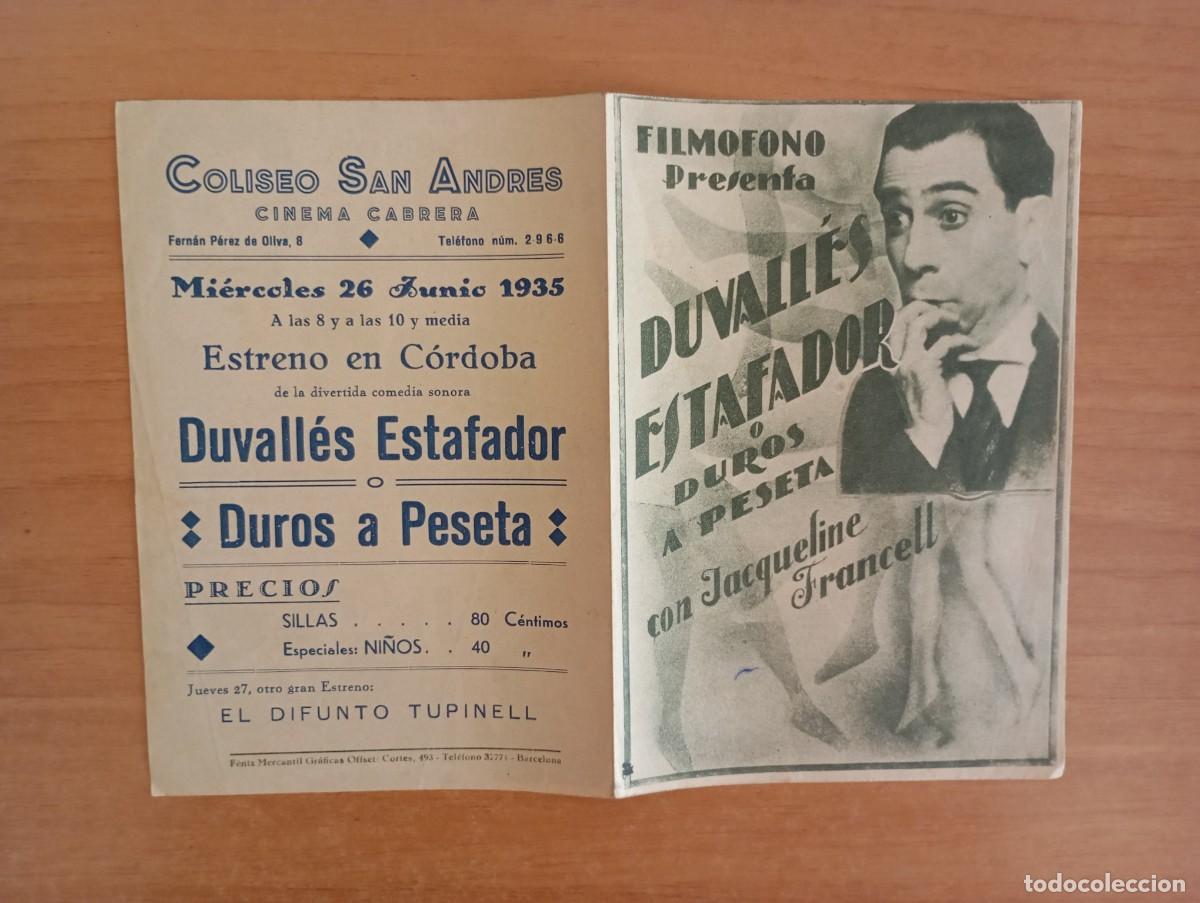  Flyers Publicitaires de films Anciens: AL1--PROGRAMA DE CINE DE LA PELICULA---DUVALLES ESTAFADOR