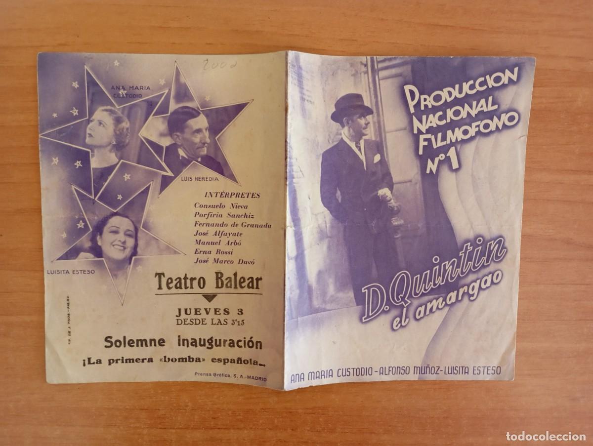  Flyers Publicitaires de films Anciens: AL1-PROGAMA DE CINE DE LA PELICULA---D.QUINTIM EL AMARGAO