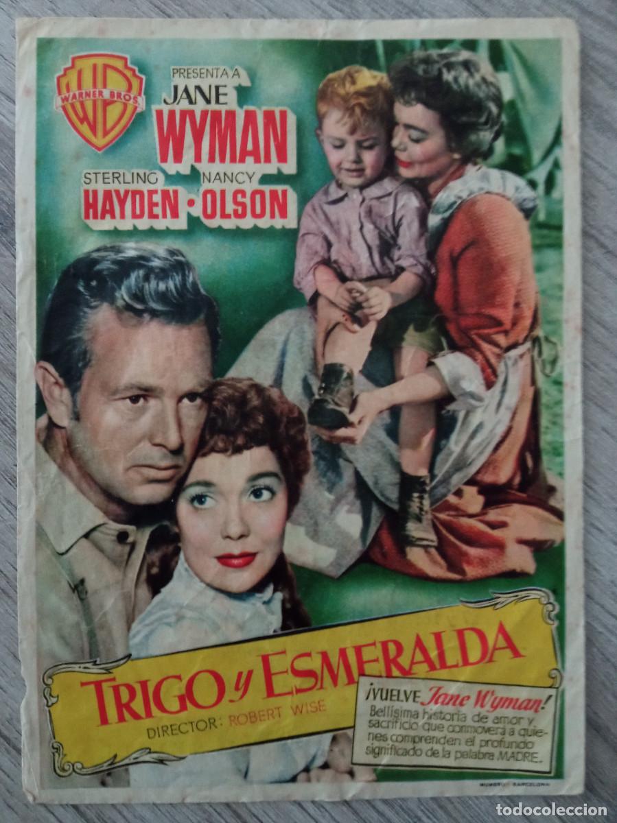 Folhetos de m&atilde;o de filmes antigos de cinema: TRIGO Y ESMERALDA, JANE WYMAN, TEATRO PRINCIPAL, SANTANYI, MALLORCA