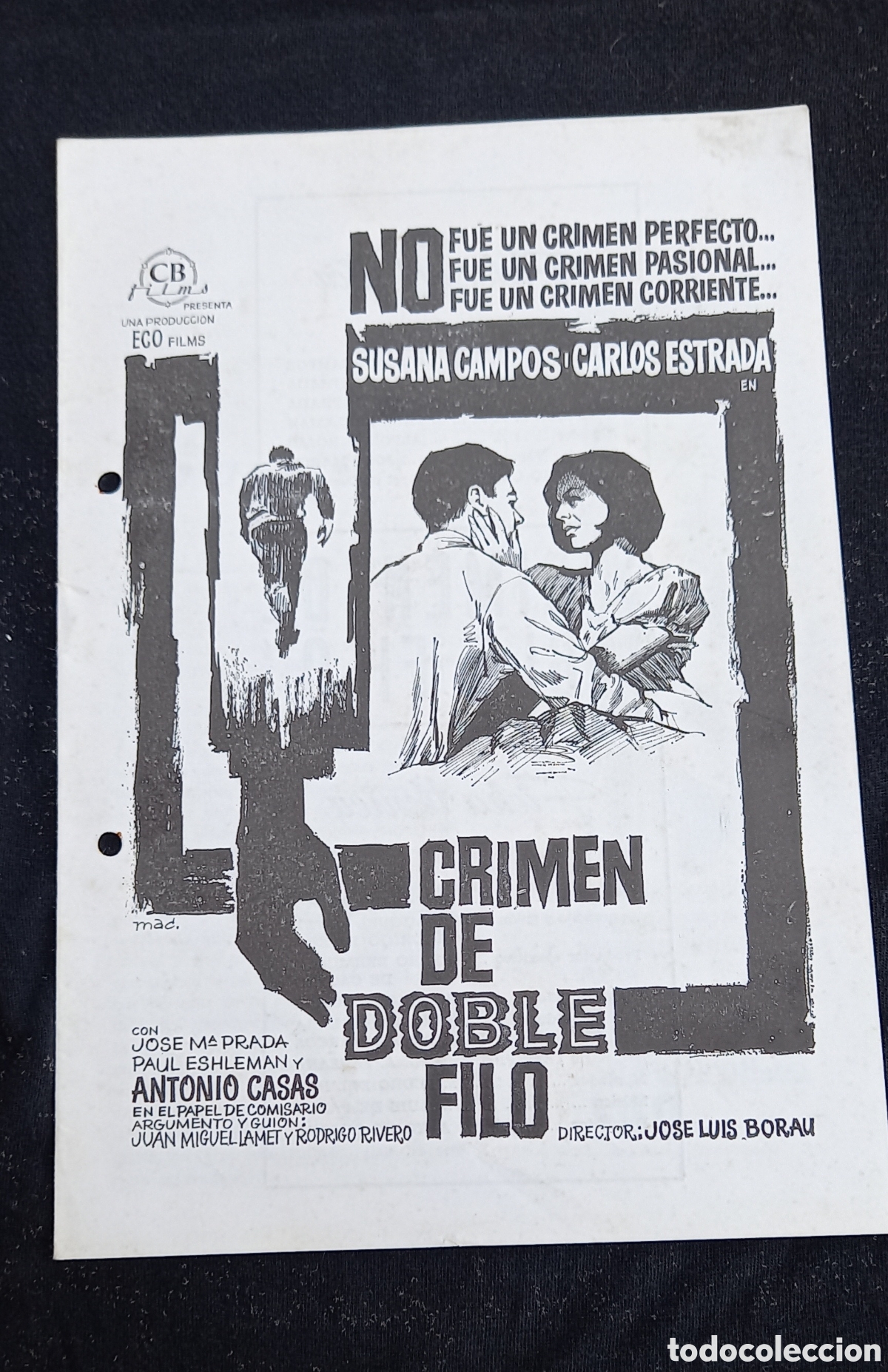Cine: ANTIGUO PROGRAMA DE CINE CRIMEN DE DOBLE FILO - Foto 1
