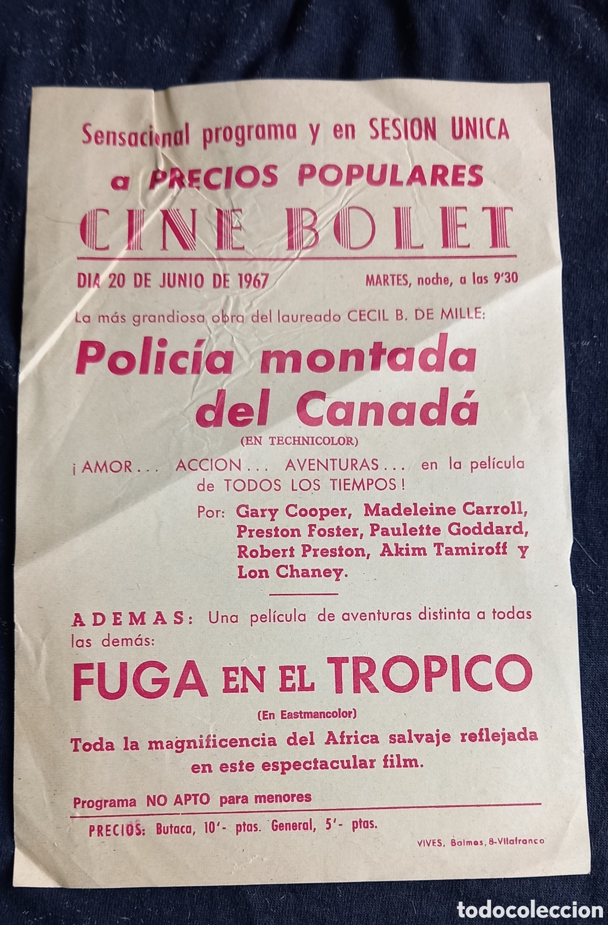 Cine: ANTIGUO PROGRAMA DE CINE ,POLIC&Iacute;A MONTADA DEL CANADA - Foto 1