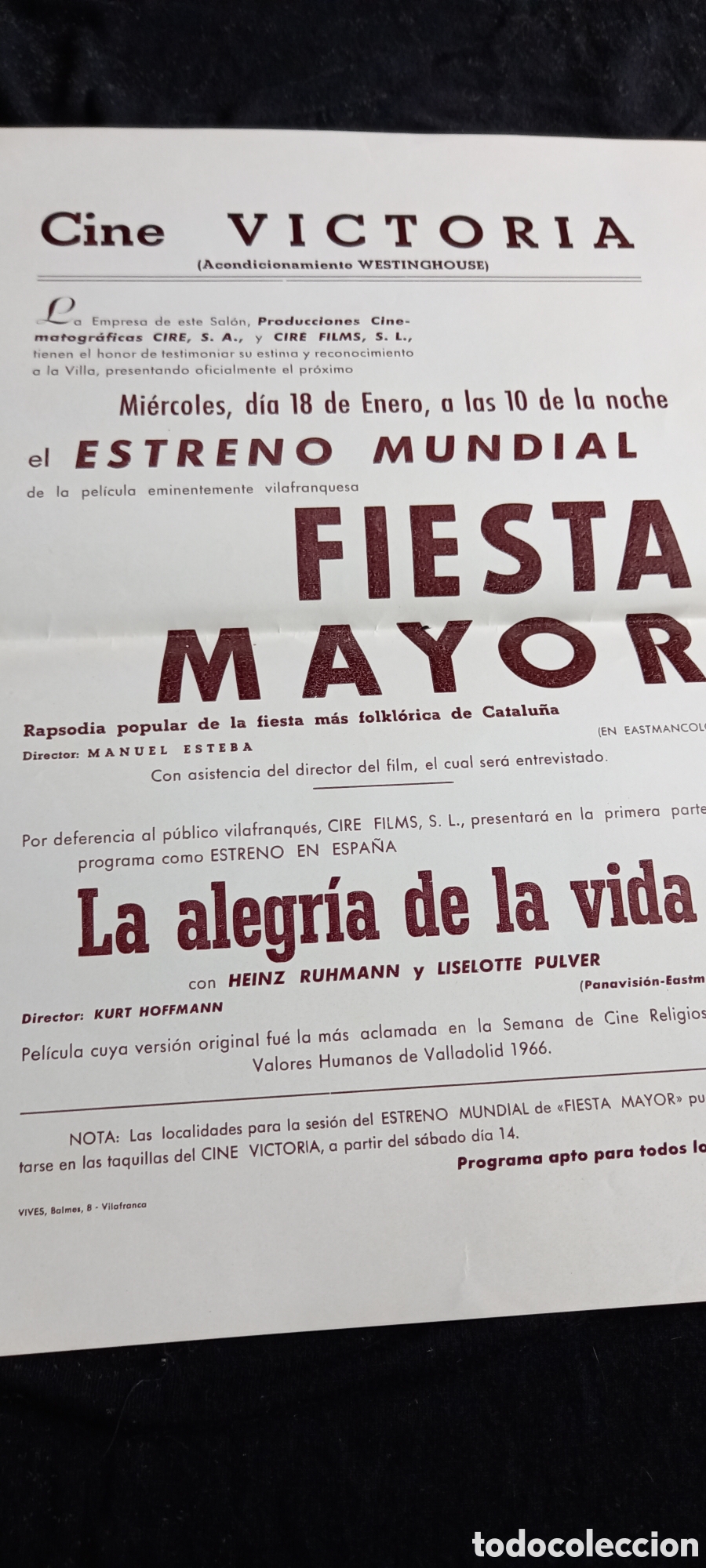 Cine: ANTIGUO PROGRAMA DE CINE FIESTA MAYOR LA ALEGRIA DE LA VIDA - Foto 4