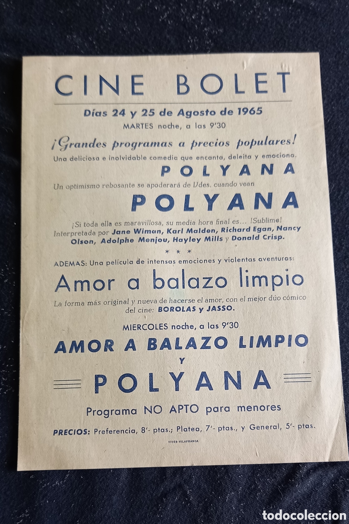 Cine: ANTIGUO PROGRAMA DE CINE, POLYANA - Foto 1