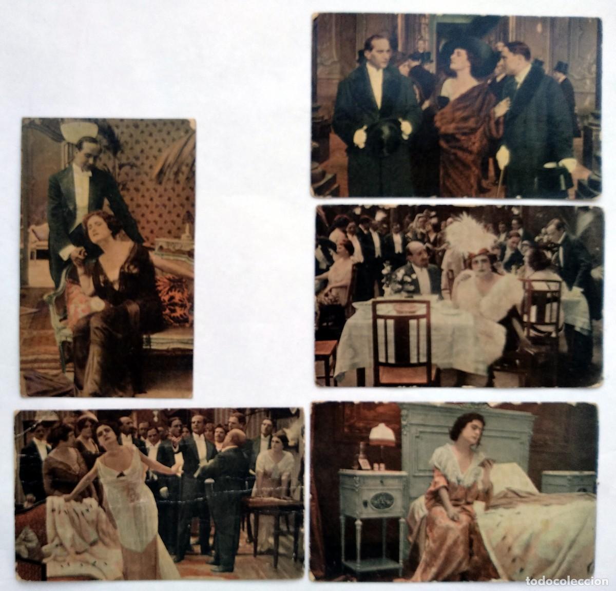  Flyers Publicitaires de films Anciens: LA DAMA DE LAS CAMELIAS, con Francesca Bertini. 5 POSTALES A&Ntilde;OS 20..