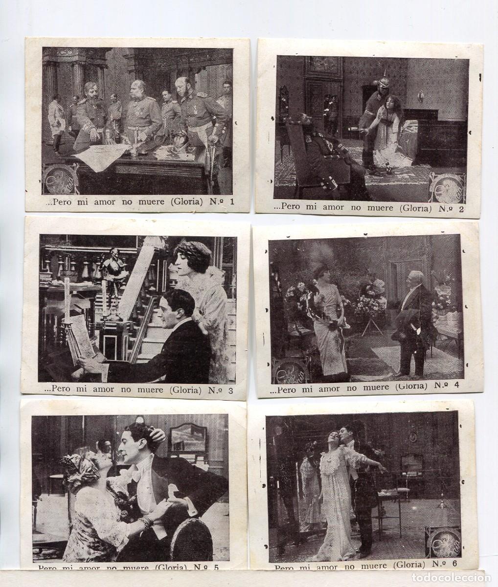  Flyers Publicitaires de films Anciens: PERO MI AMOR NO MUERE. 6 CROMOS-FOTOTIPIAS 7 X 9 cms., COLECCI&Oacute;N COMPLETA. 1913-15