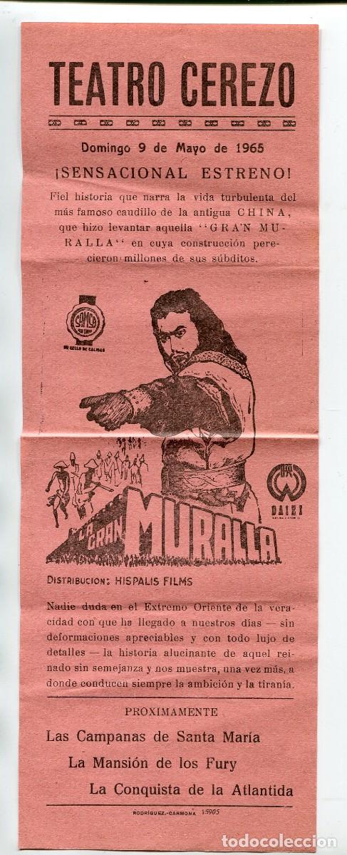 Kino: LA GRAN MURALLA. 10,5 X 29 cms. PROGRAMA LOCAL.