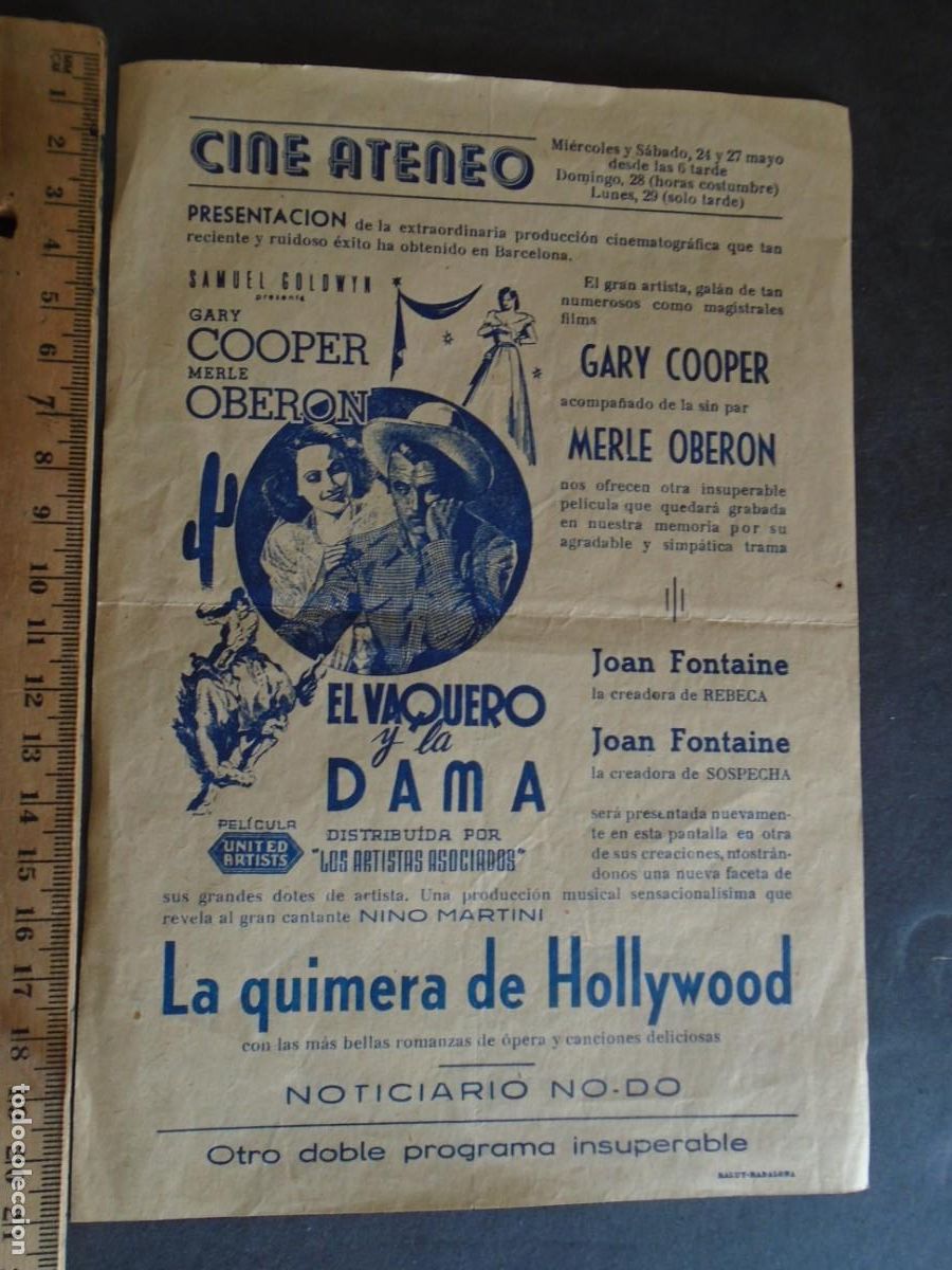 Cine: (PG-191045)PROGRAMA DE CINE EL VAQUERO Y LA DAMA GARY COOPER - CINE ATENEO - Foto 3