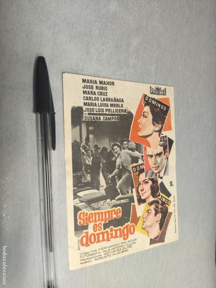 Cine: SIEMPRE ES DOMINGO / MAR&Iacute;A MAHOR, CARLOS LARRA&Ntilde;AGA... / FOLLETO DE MANO CON PUBLICIDAD