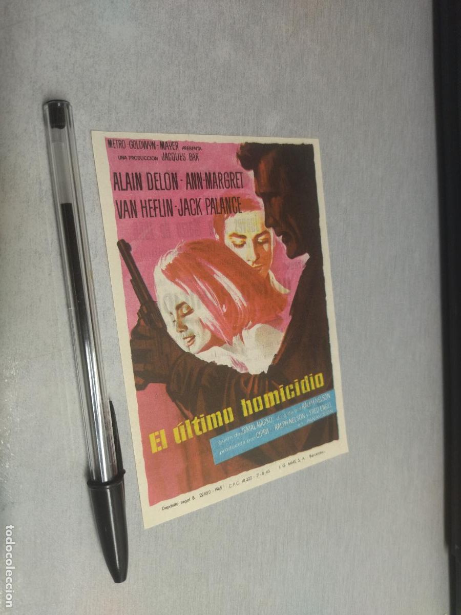 Kino: EL &Uacute;LTIMO HOMICIDIO / ALAIN DELON / FOLLETO DE MANO CON PUBLICIDAD