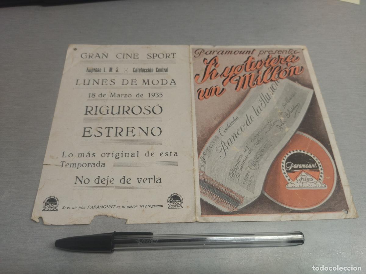 Cine: SI YO TUVIERA UN MILL&Oacute;N / PROGRAMA DOBLE / PUBLICIDAD GRAN CINE SPORT 1935