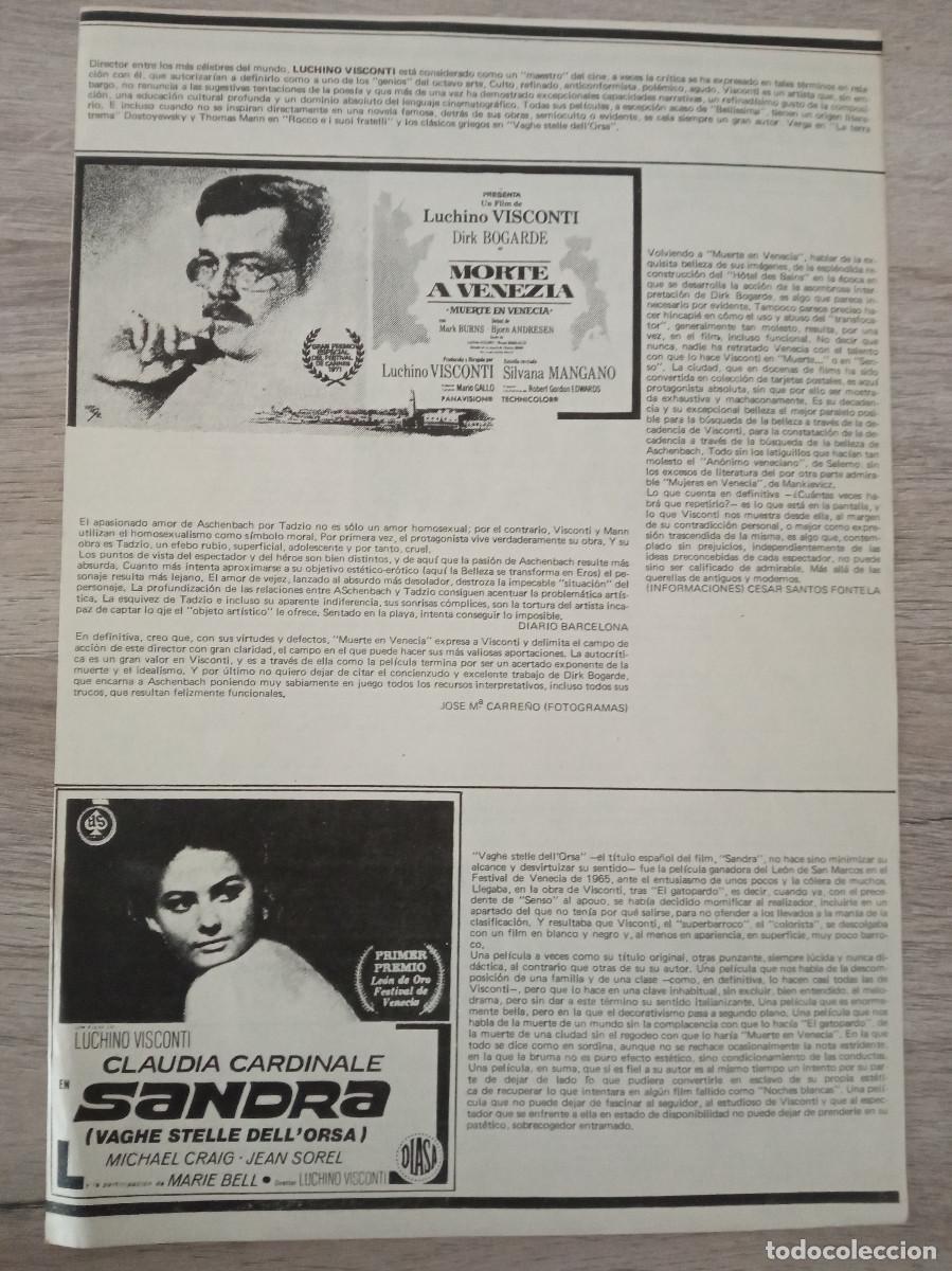 Cinema: LUCHINO VISCONTI, MUERTE EN VENECIA, SANDRA, CINE CENTRICO