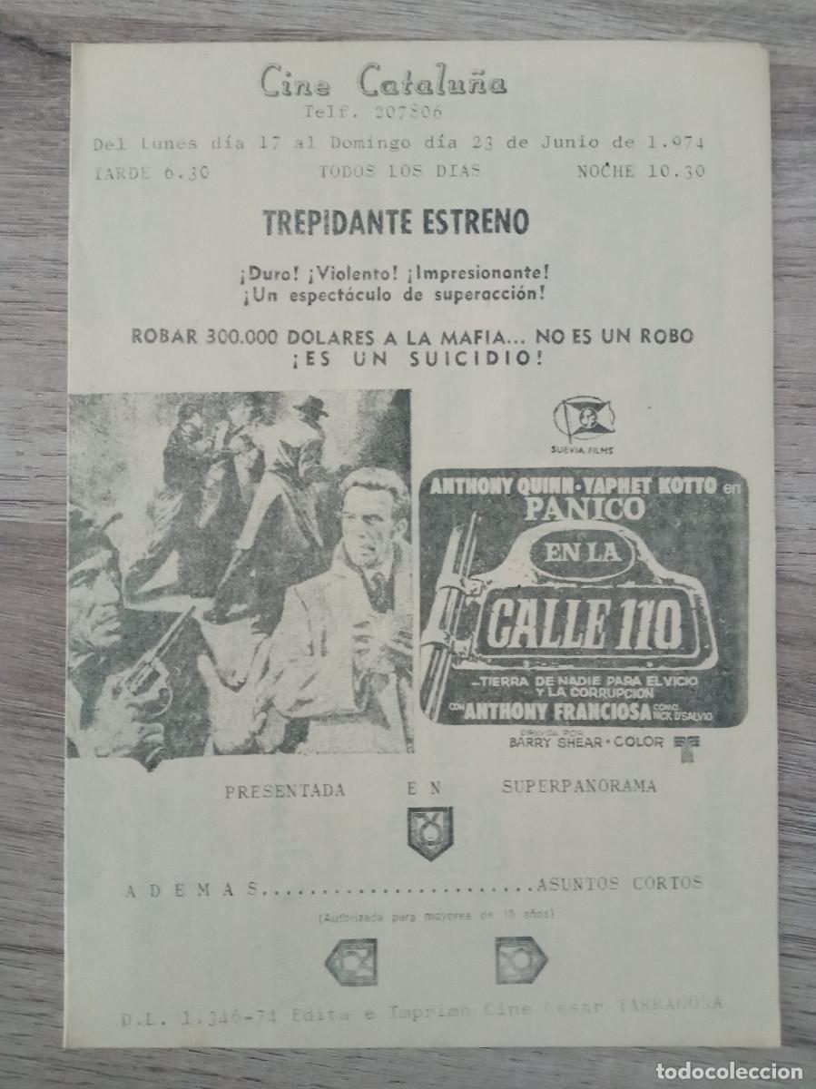  Flyers Publicitaires de films Anciens: P&Aacute;NICO EN LA CALLE 110, ANTHONY QUINN, LABIOS ROJOS, CINES DE TARRAGONA, 1974