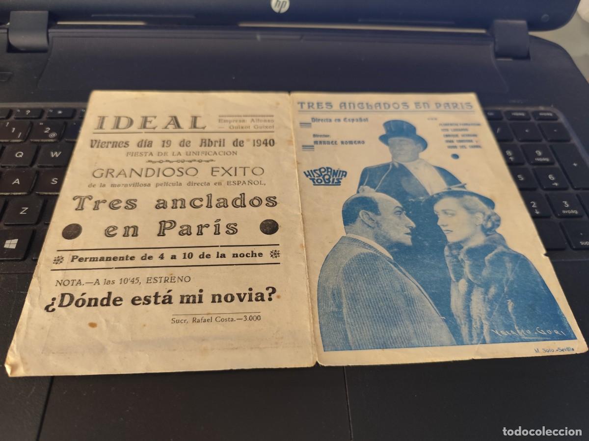  Flyers Publicitaires de films Anciens: Tres anclados en Par&iacute;s Doble con publicidad Ideal Empresa Alfonso Guixot Guixot
