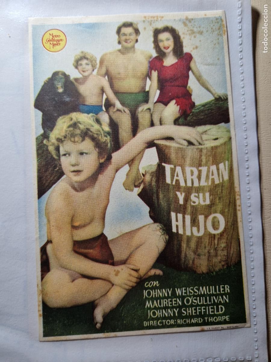 Flyers Publicitaires de films Anciens: TARZAN Y SU HIJO JOHNNY WEISMULLER, MAUREEN OSULLIVAN Y JOHNNY SHEFFIELD. FOLLETO DE MANO
