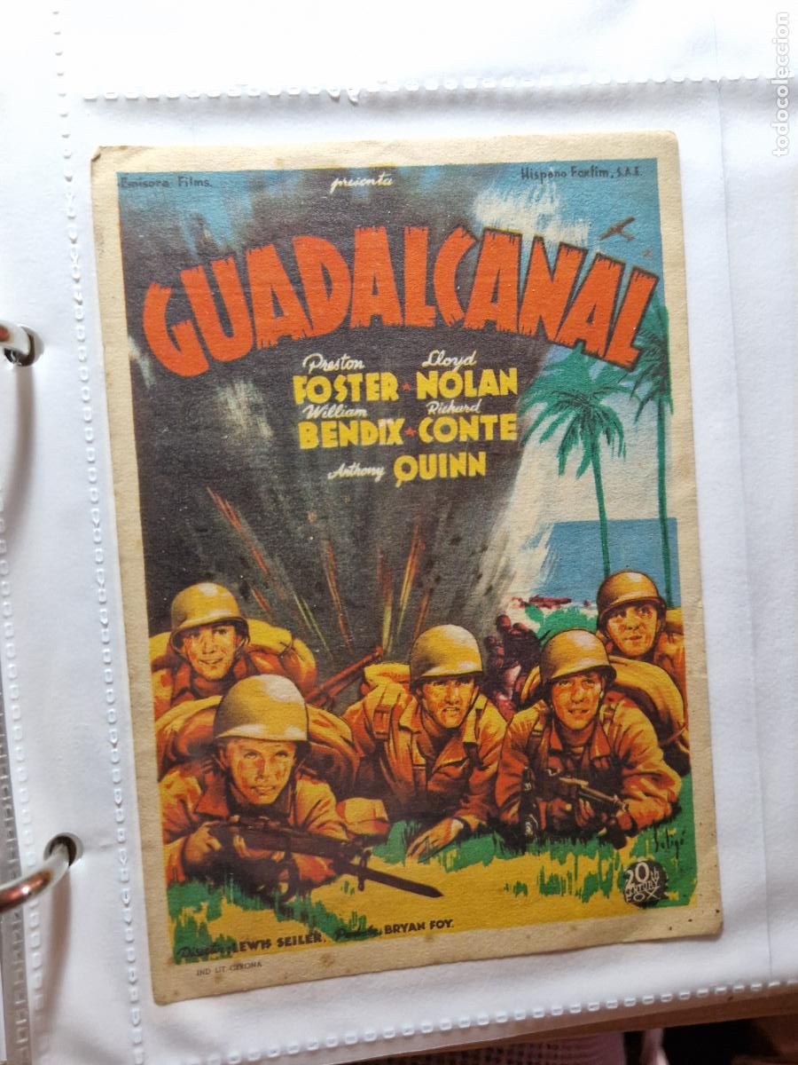  Flyers Publicitaires de films Anciens: GUADALCANAL ANTHONY QUINN FOLLETO DE MANO
